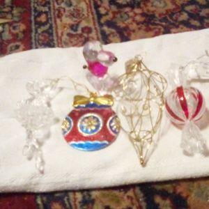 Victorian, Plastic Ballerina, Plastic Dog, Metal Ornament, Glass Candy, 5Pc Set